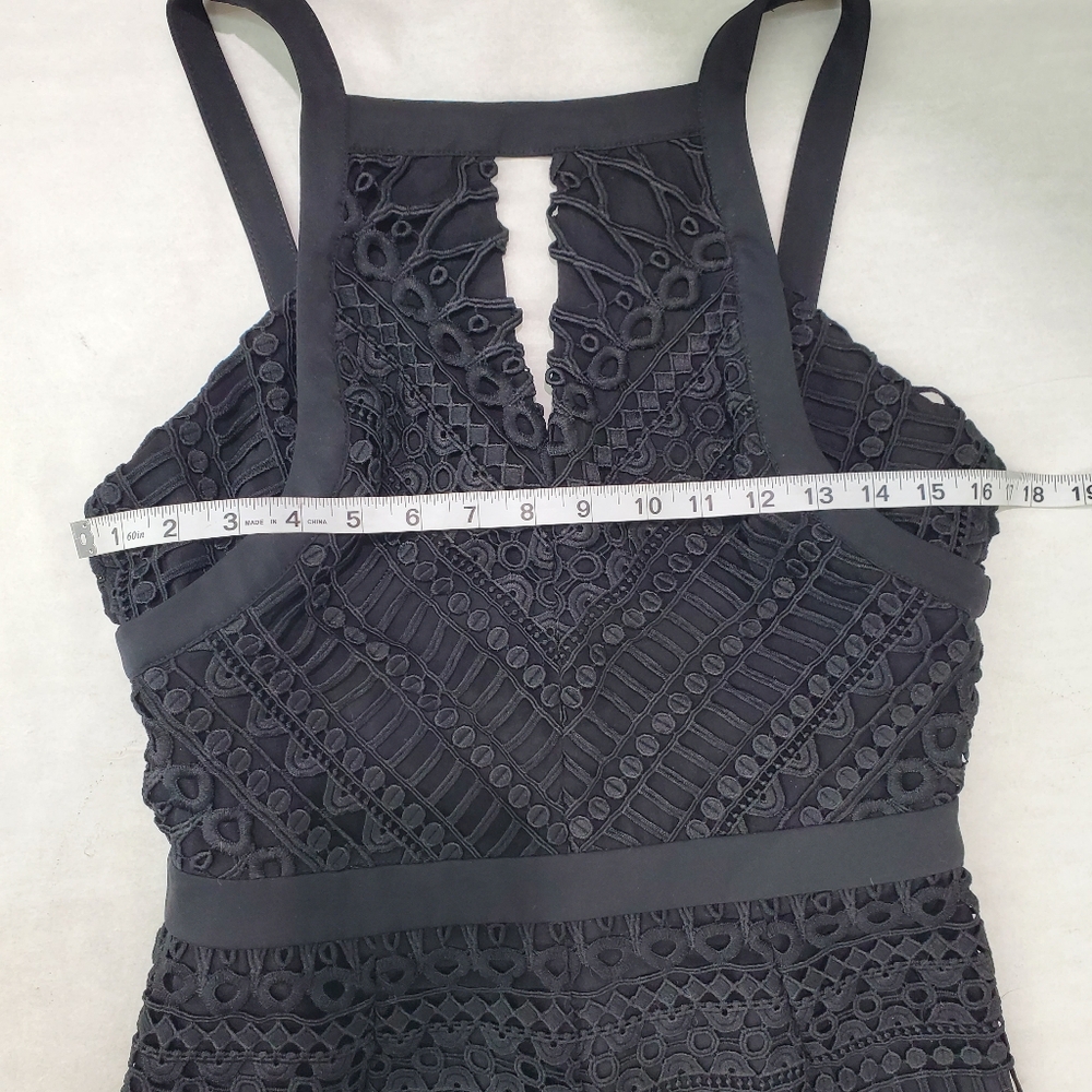 Adelyn Rae Black Fitted Lace Lined Romper Keyhole Front Comfortable Dressy Boho - Picture 6 of 11